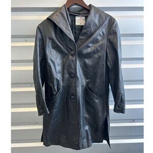Vintage 1970's Wilsons Leather Jacket Black Size 12 Button + Zipper Close Jacket